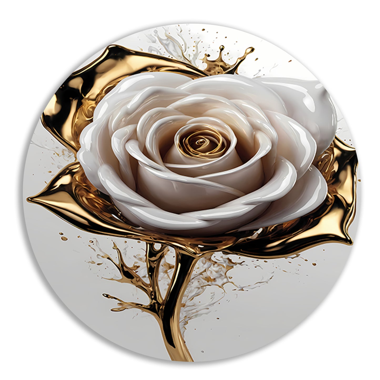 Gouden Spetters en Witte Roos Kunstwerk forex muurcirkel