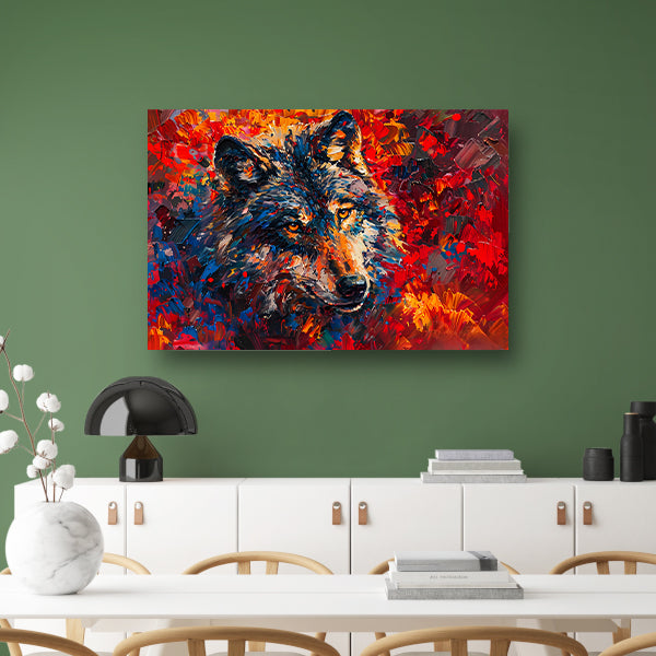 Kleurrijk abstract schilderij van een wolf canvas met baklijst