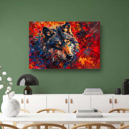 Kleurrijk abstract schilderij van een wolf canvas met baklijst