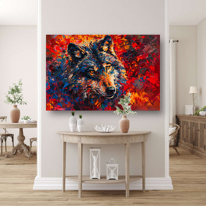 Kleurrijk abstract schilderij van een wolf canvas met baklijst