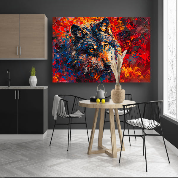 Kleurrijk abstract schilderij van een wolf canvas met baklijst
