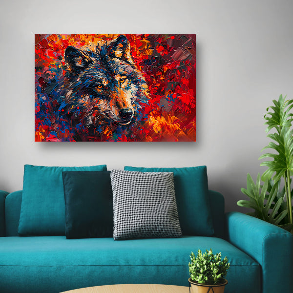 Kleurrijk abstract schilderij van een wolf canvas met baklijst