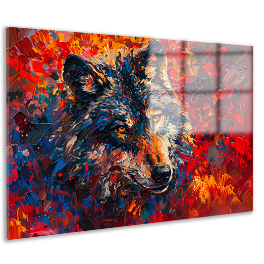 Kleurrijk abstract schilderij van een wolf acrylglas