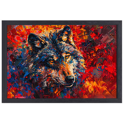Kleurrijk abstract schilderij van een wolf canvas met baklijst