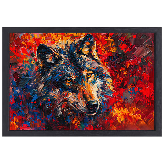 Kleurrijk abstract schilderij van een wolf canvas met baklijst