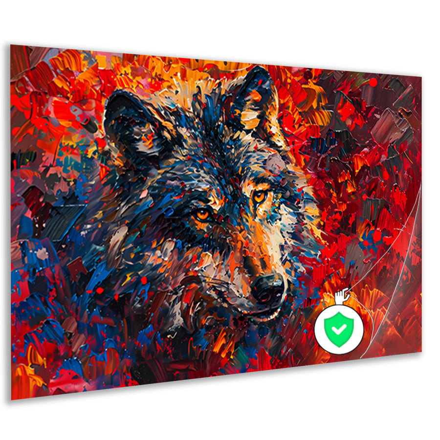 Kleurrijk abstract schilderij van een wolf poster