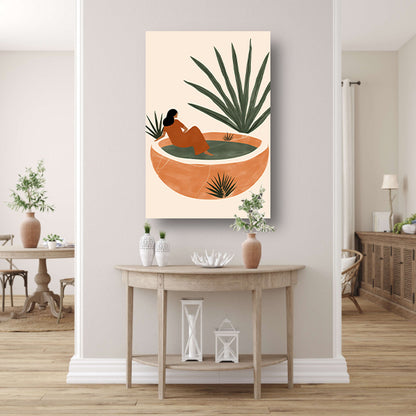 Vrouw mediteert in kom canvas