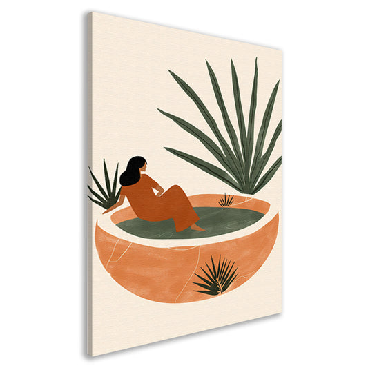 Vrouw mediteert in kom canvas