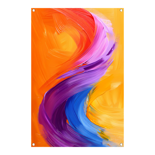 Kleurrijk abstract schilderij met dynamische vormen tuinposter