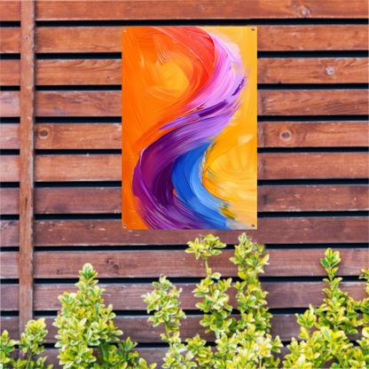 Kleurrijk abstract schilderij met dynamische vormen tuinposter