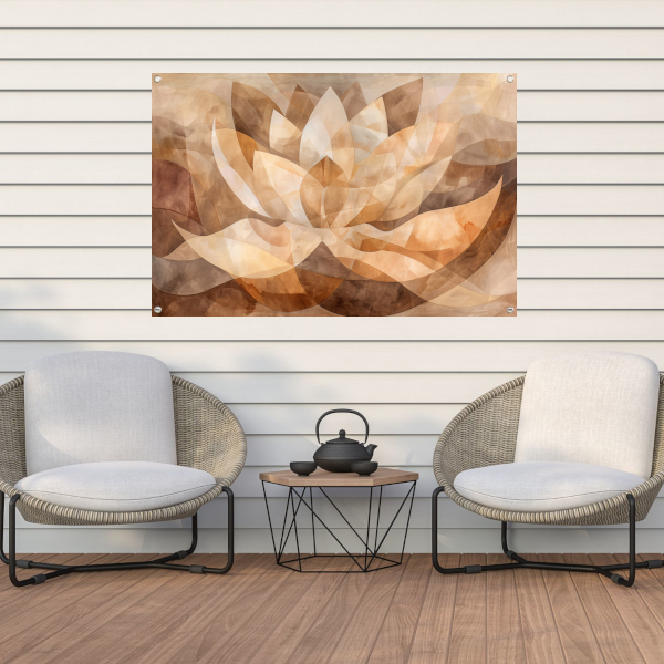 Sepia Lotus Abstractie in Harmonische Tinten tuinposter