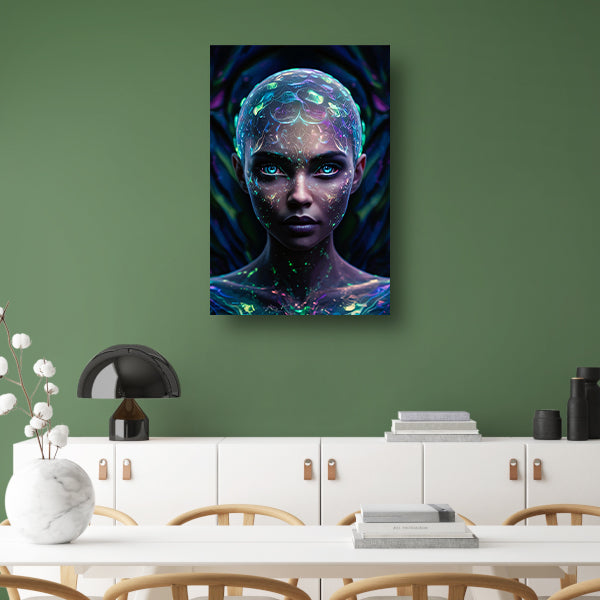 Bioluminiscerende vrouw met futuristische uitstraling poster