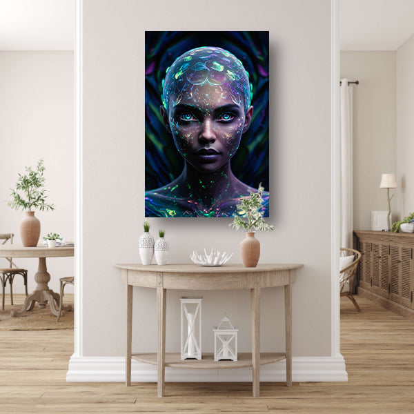 Bioluminiscerende vrouw met futuristische uitstraling poster