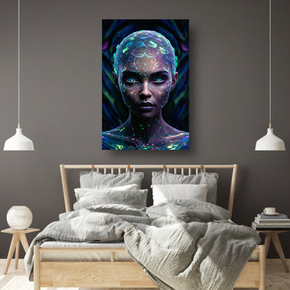Bioluminiscerende vrouw met futuristische uitstraling canvas met baklijst