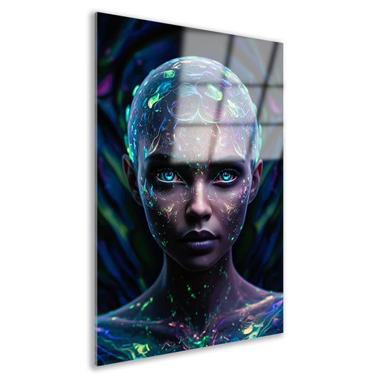 Bioluminiscerende vrouw met futuristische uitstraling acrylglas