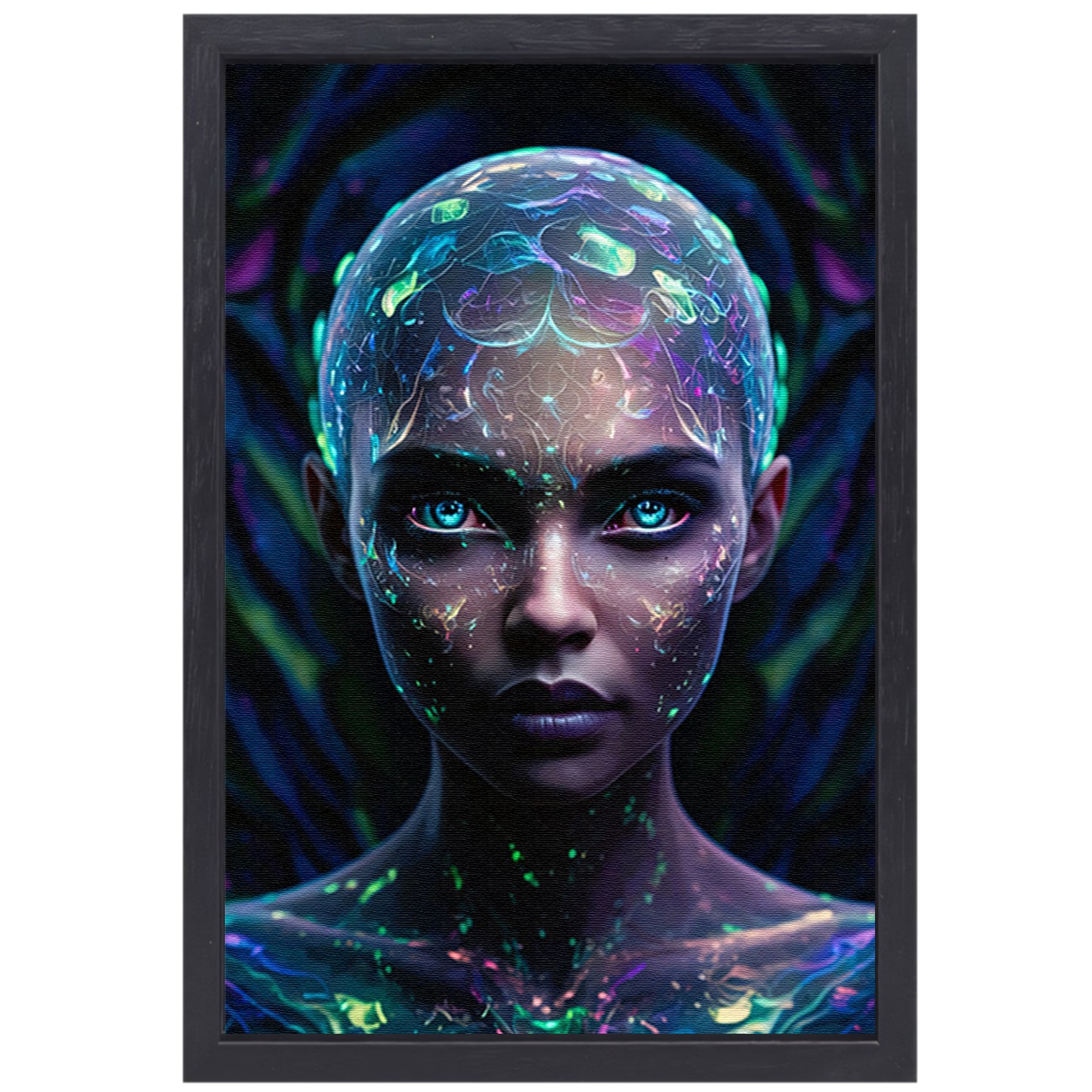 Bioluminiscerende vrouw met futuristische uitstraling canvas met baklijst