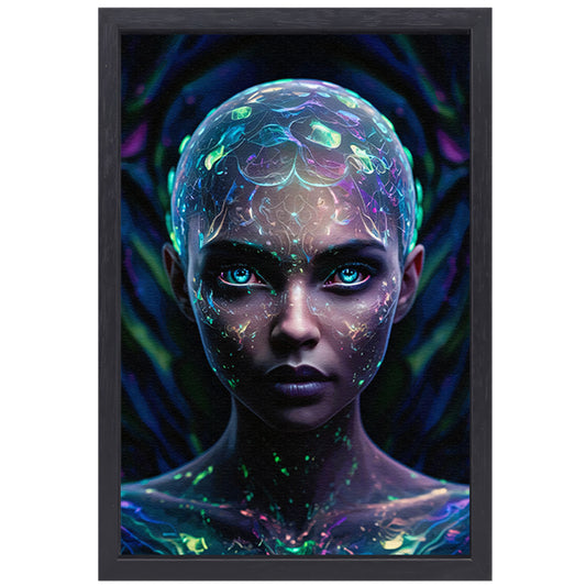 Bioluminiscerende vrouw met futuristische uitstraling canvas met baklijst