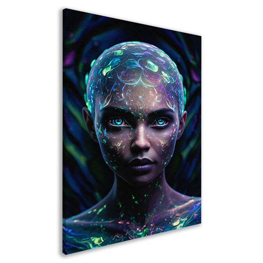 Bioluminiscerende vrouw met futuristische uitstraling canvas