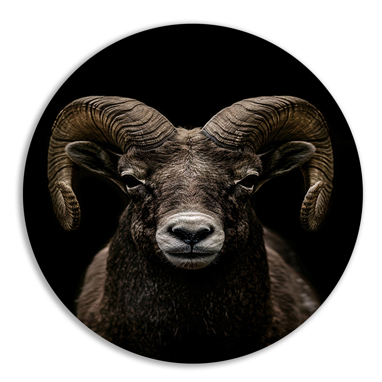 Krachtige close-up van een ram in zwart en wit forex muurcirkel