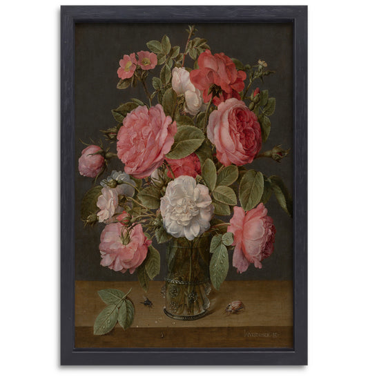 Rozen in een glazen vaas - Jacob van Hulsdonck canvas met baklijst
