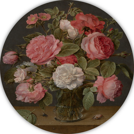 Rozen in een glazen vaas - Jacob van Hulsdonck aluminium muurcirkel
