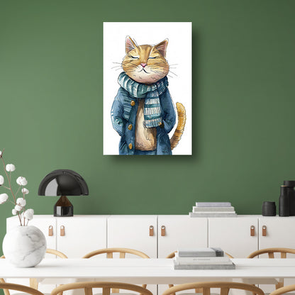 Oranje kat met blauwe jas canvas