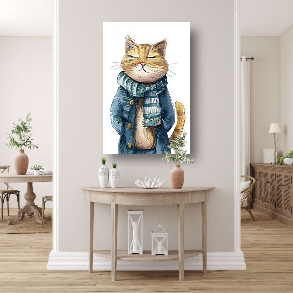 Oranje kat met blauwe jas canvas