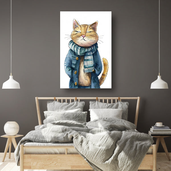 Oranje kat met blauwe jas canvas