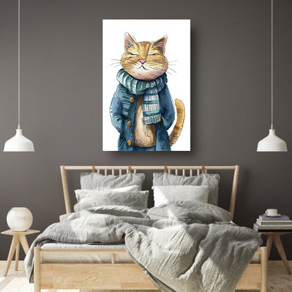 Oranje kat met blauwe jas canvas