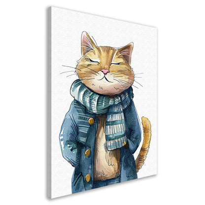 Oranje kat met blauwe jas canvas
