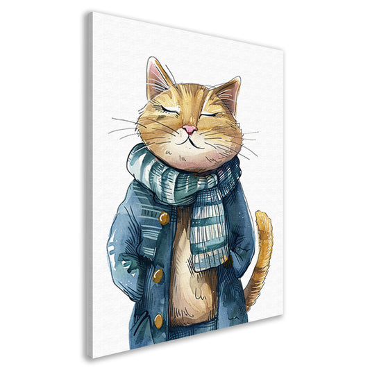 Oranje kat met blauwe jas canvas