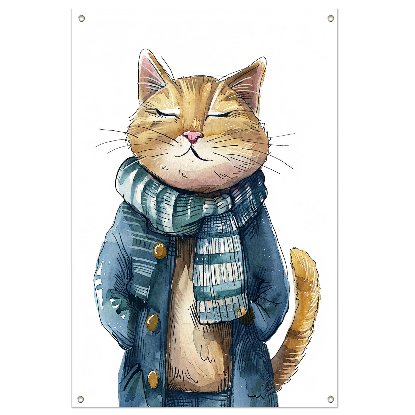 Oranje kat met blauwe jas tuinposter
