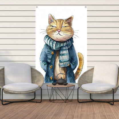 Oranje kat met blauwe jas tuinposter