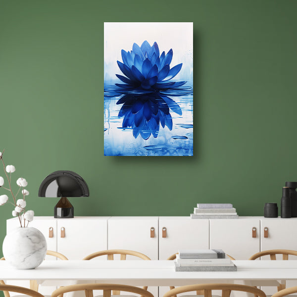 Abstracte blauwe lotusbloem met waterreflectie canvas