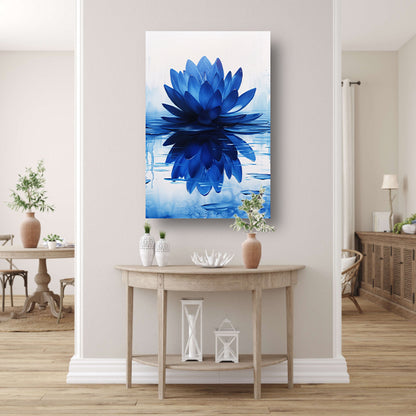 Abstracte blauwe lotusbloem met waterreflectie canvas