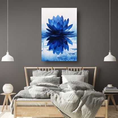 Abstracte blauwe lotusbloem met waterreflectie canvas