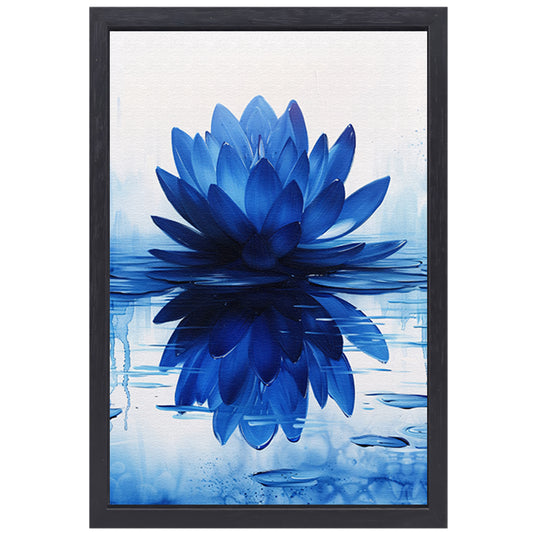 Abstracte blauwe lotusbloem met waterreflectie canvas met baklijst