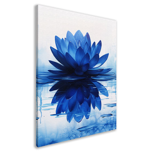 Abstracte blauwe lotusbloem met waterreflectie canvas