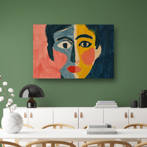 Levendig kubistisch portret met abstracte stijl poster