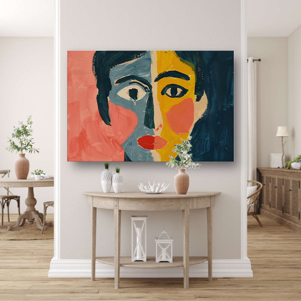 Levendig kubistisch portret met abstracte stijl poster