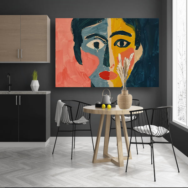Levendig kubistisch portret met abstracte stijl poster