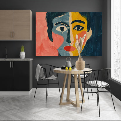 Levendig kubistisch portret met abstracte stijl poster