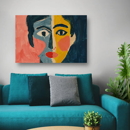 Levendig kubistisch portret met abstracte stijl poster