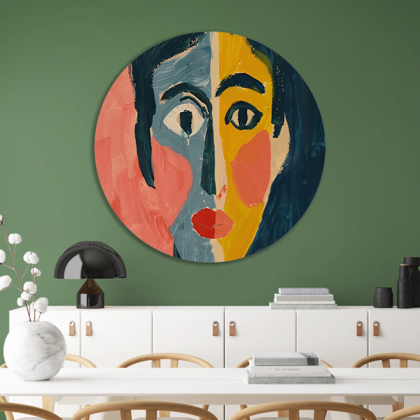 Levendig kubistisch portret met abstracte stijl forex muurcirkel