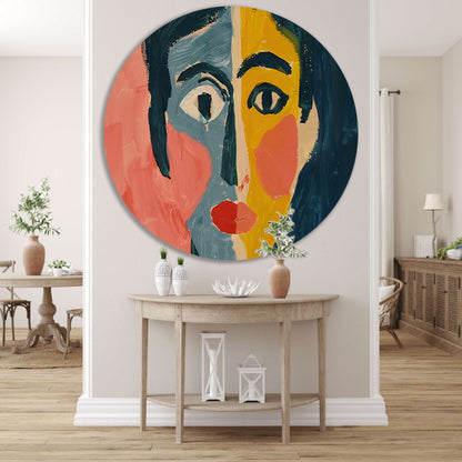 Levendig kubistisch portret met abstracte stijl forex muurcirkel