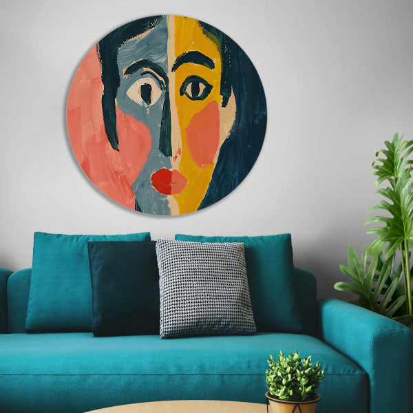 Levendig kubistisch portret met abstracte stijl forex muurcirkel