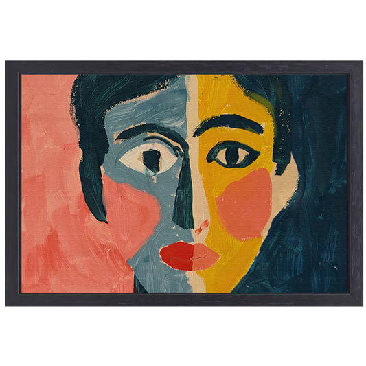 Levendig kubistisch portret met abstracte stijl canvas met baklijst