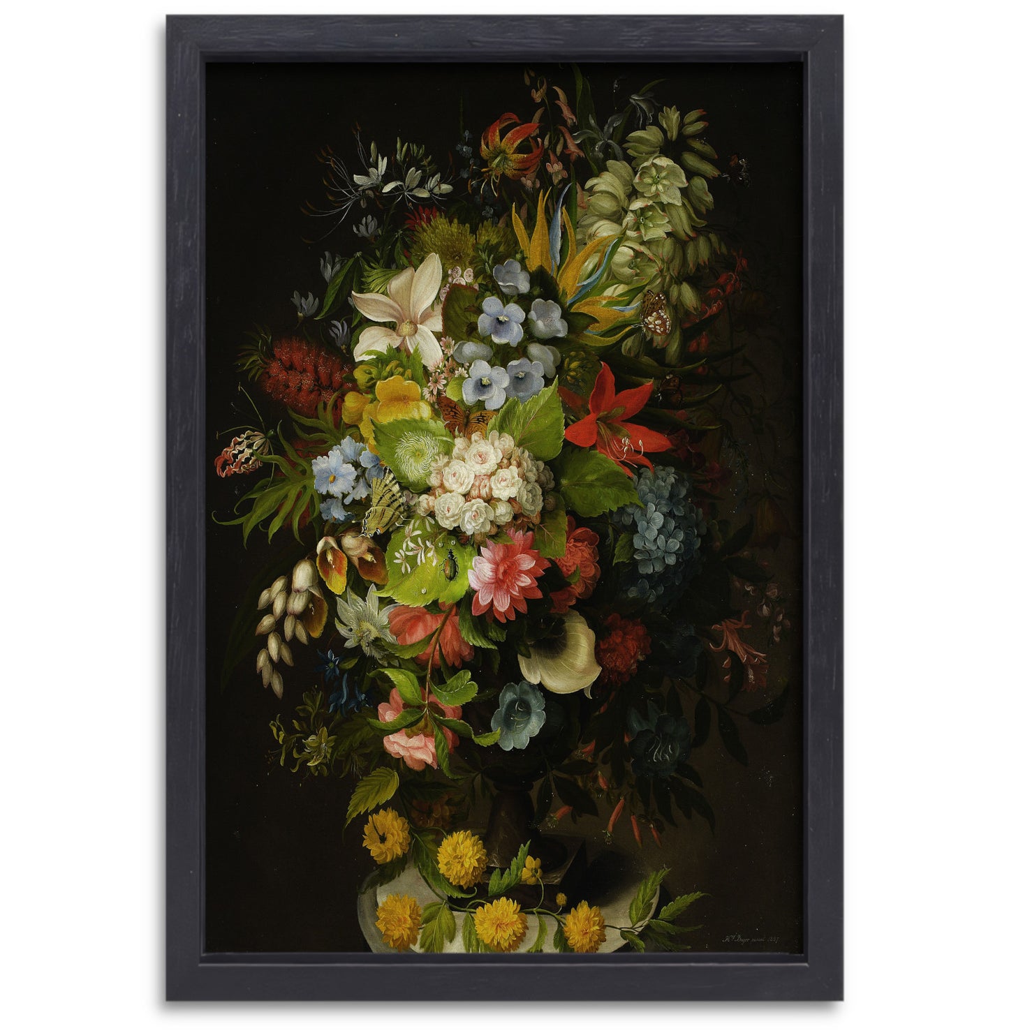 Een boeket bloemen in een vaas - Daniel Schultz canvas met baklijst