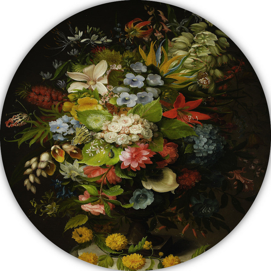 Een boeket bloemen in een vaas - Daniel Schultz aluminium muurcirkel