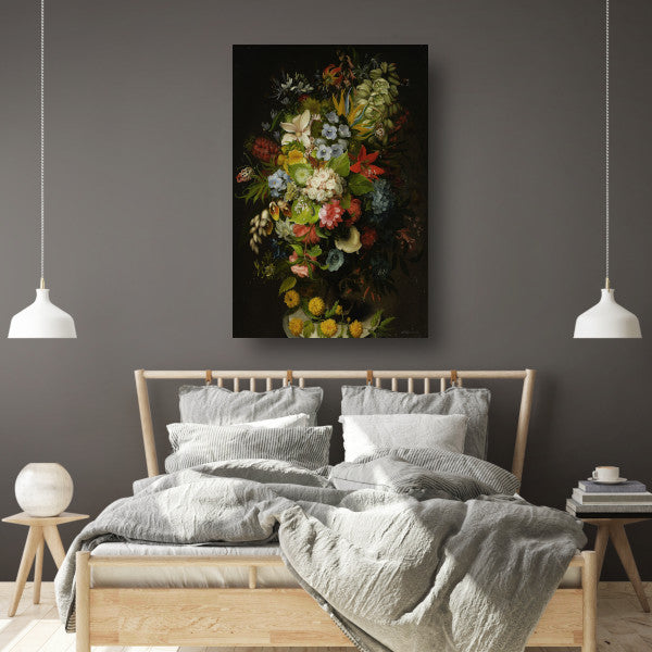 Een boeket bloemen in een vaas - Daniel Schultz canvas met baklijst